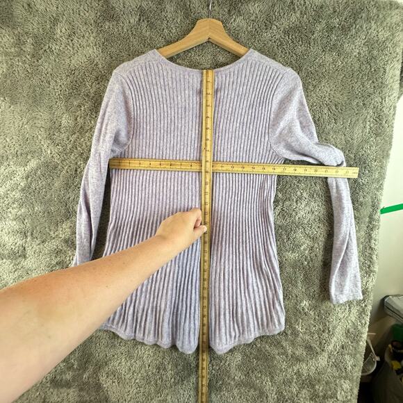Adrienne Vittadini Purple Ribbed Pleated Sweater 100% 2 ply Cashmere M Medium - Picture 8 of 8